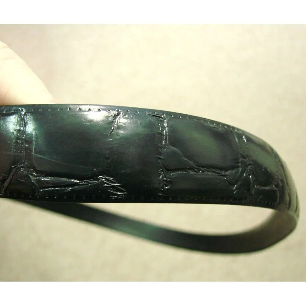 Black Embossed Leather Dress Belt Reptilian Textured Exotic Sz 26W Gold Buckle